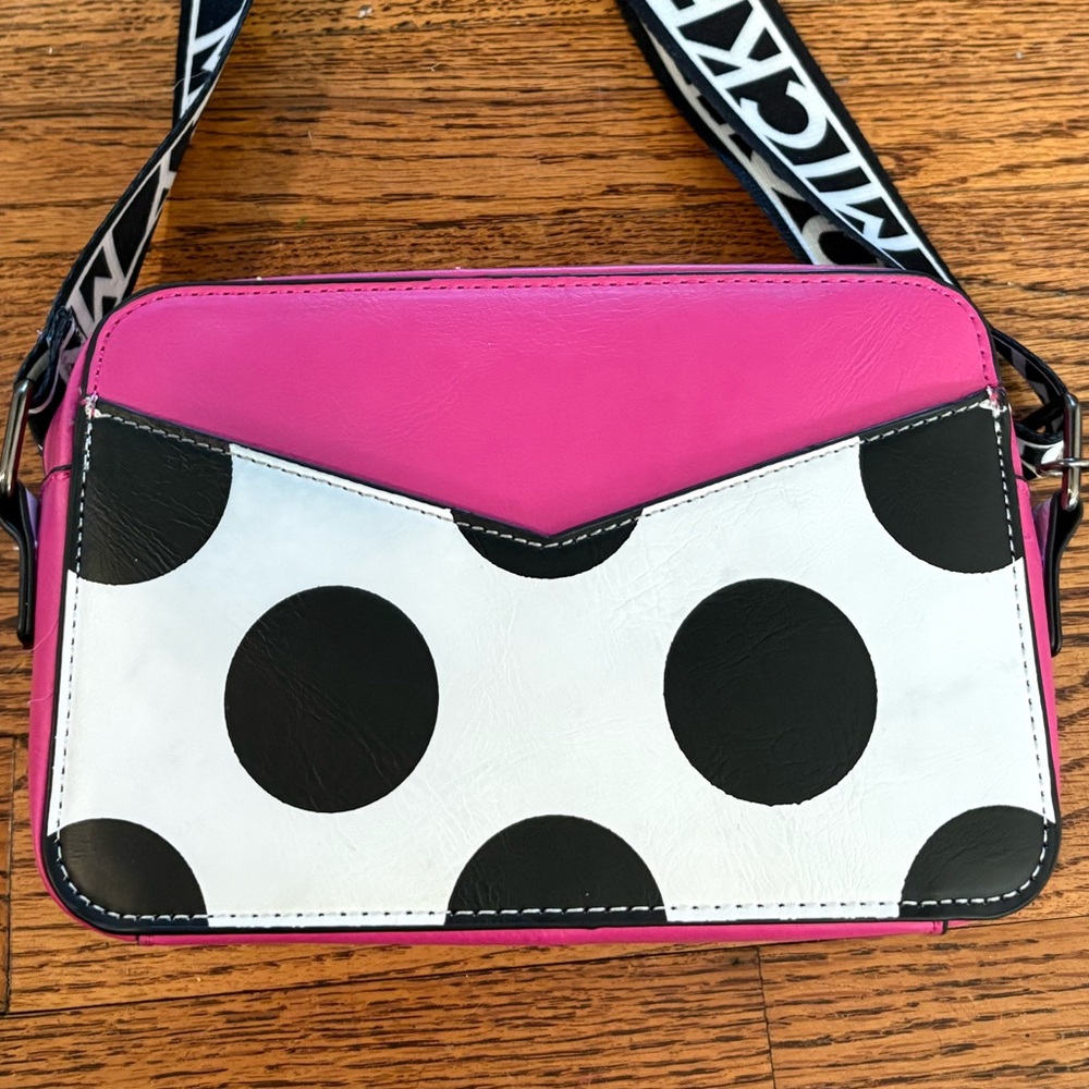 Minnie Mouse inspired Pink and Black Polka Dot Crossbody Bag